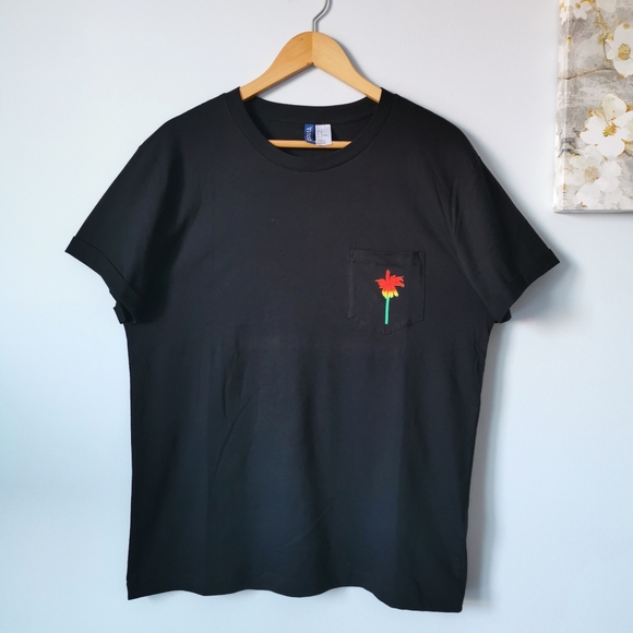 H&M Round Neck Foldover-Short-Sleeve Tee Black M - Picture 2 of 6